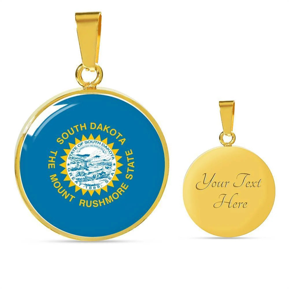 South Dakota State Flag Personalized Engraved Gold Circle Necklace Custom Name